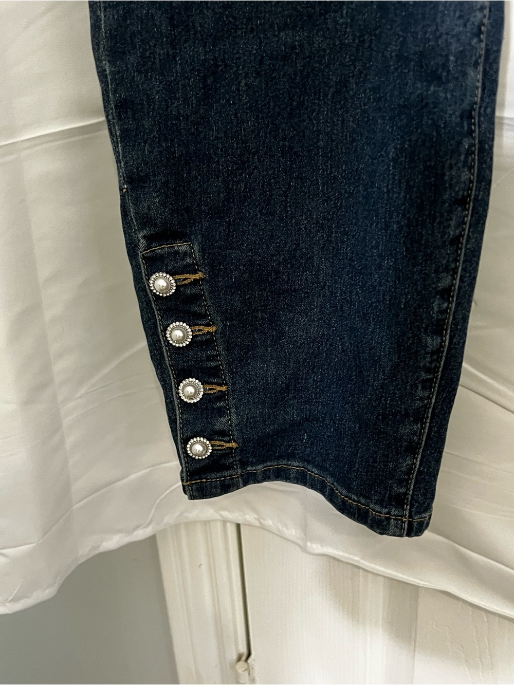 CeCe Dark Blue Ankle Button-Hem Jeans - Picture 3 of 5